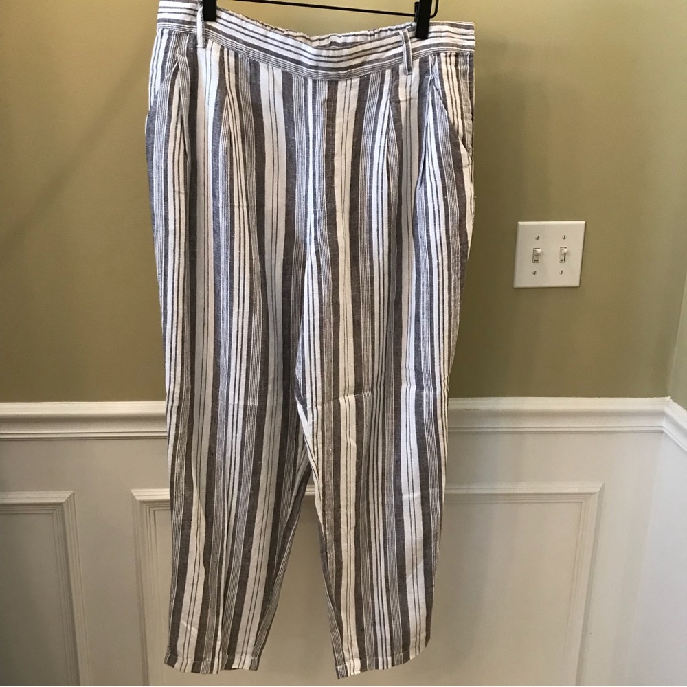 Garnet Hill Striped Pants, Size 12, Grey & White - Picture 1 of 5